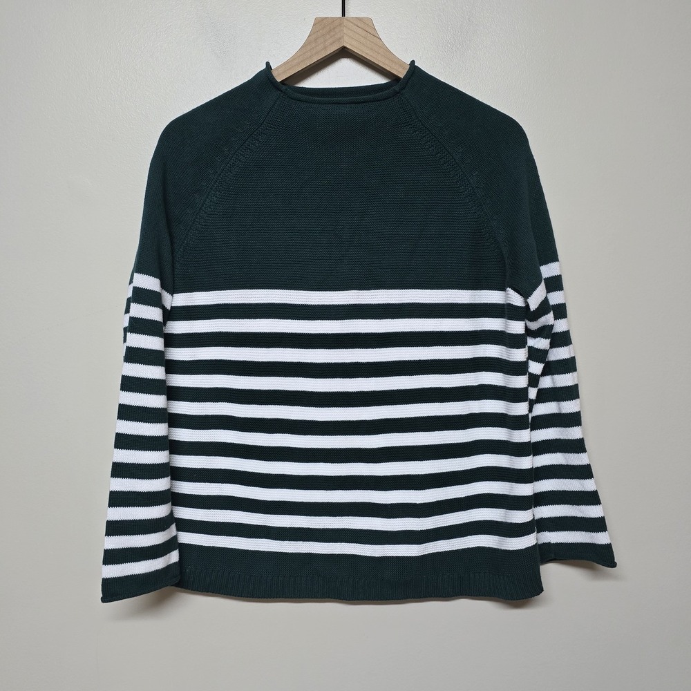 Alice Walk Womens Cotton Mock Neck Green Stripe Sweater Discontinued Color Sz S - Picture 2 of 11